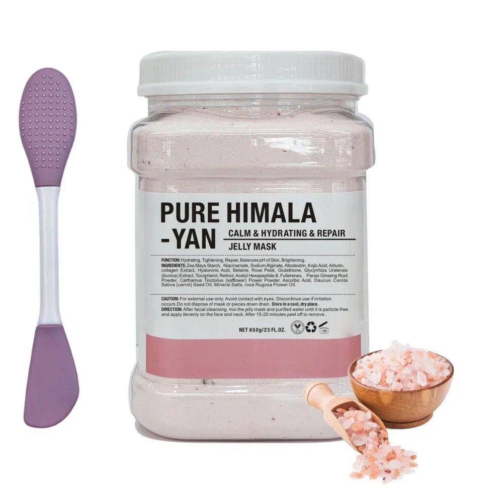 Pink Himalaya Salt jelly mask jar with silicone brush